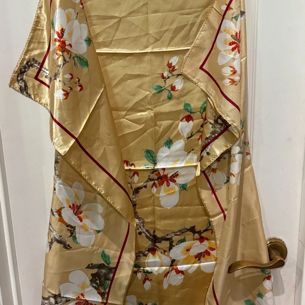 Elegant Gold and White Floral Scarf Wrap